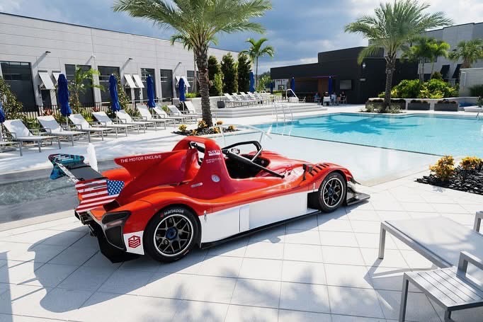 Car next to pool