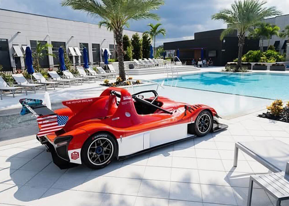Radical car next to pool